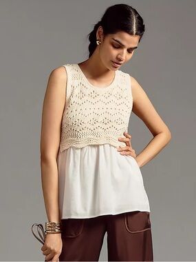 Anthropologie Layered Sweater Tank Crochet Boho Flowy Cottagecore Bohemian XXS